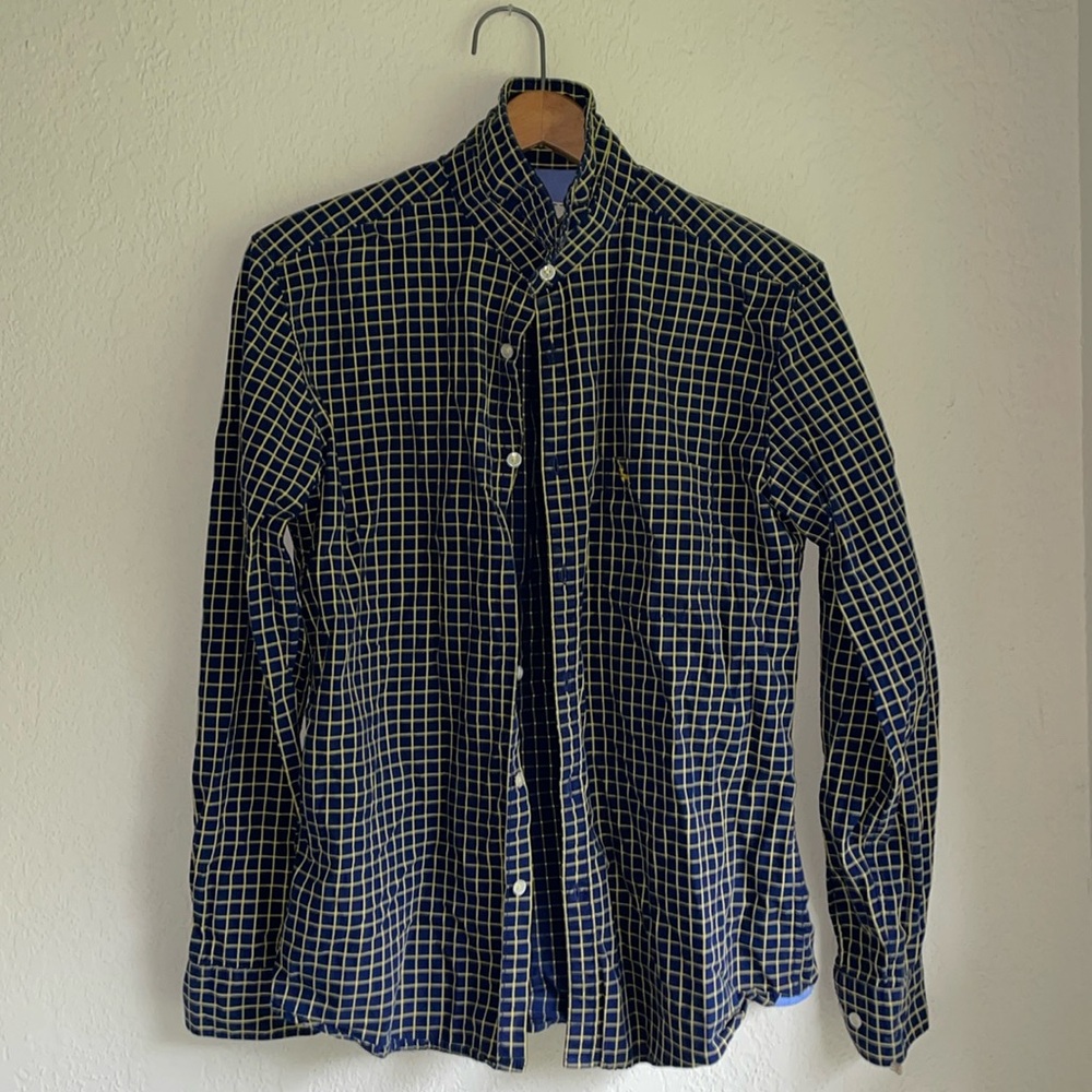 “Vintage Parx Men’s Navy & Yellow Checkered Casual Shirt - Size 40 CM”